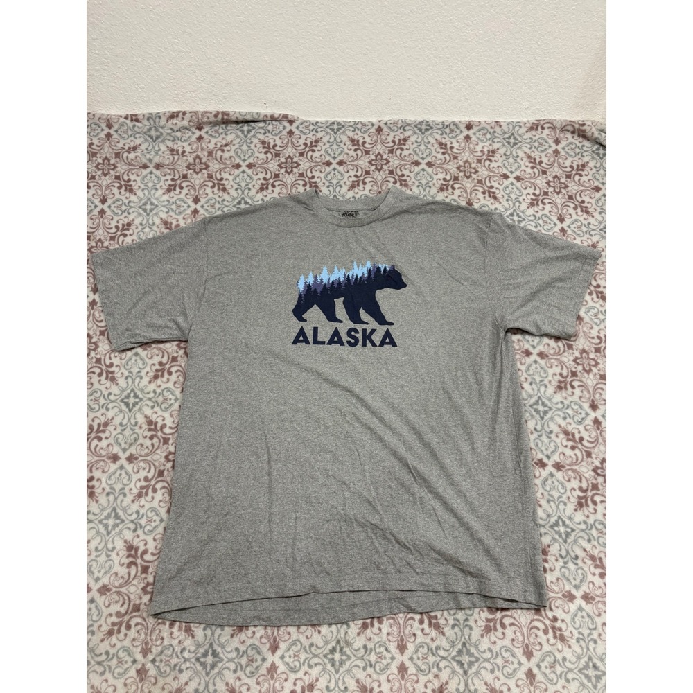 Alaska Outpost Mens 2XL Gray Bear Forest Graphic T-Shirt Short Sleeve Tee